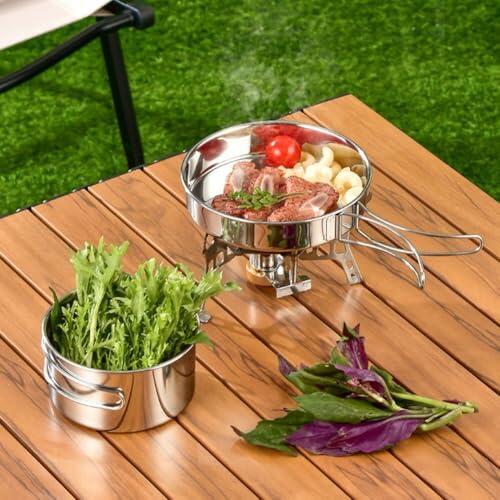 Kivivaka Juego de utensilios de cocina ligeros de 4 piezas, kit de ollas de acero inoxidable con asas plegables para senderismo y picnics al aire libre