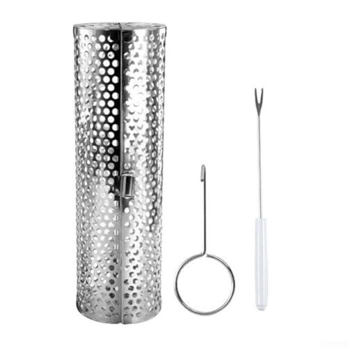 Parrilla redonda de acero inoxidable para barbacoa, 9 x 20 cm/30 cm, cesta giratoria, distribución uniforme del calor, diseño portátil, camping al aire libre (XL)