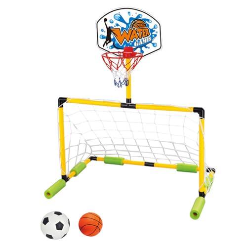 Wxyestna Aro de Baloncesto Flotante para Piscina, portería de fútbol 2 en 1 y aro de Baloncesto para Piscina Desmontable con 2 Bolas para niños y Adultos