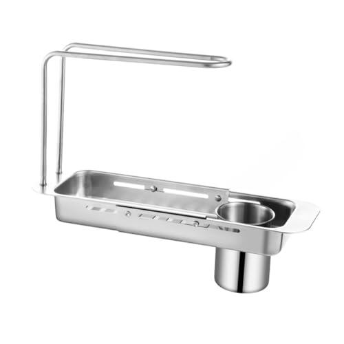 Kivivaka Fregadero de cocina expandible para caddy, estante escurridor de acero inoxidable con diseño ventilado