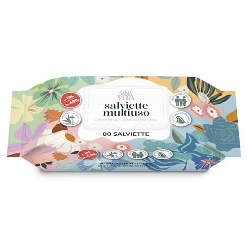 Sanavita - Toallitas multiusos de 80 unidades con aloe y manzanilla, dermatológicamente probadas, tapón hermético, para grandes y pequeños, uso diario