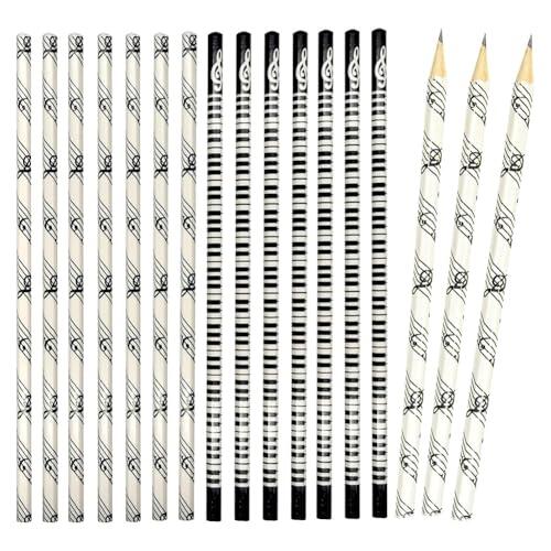 NONDK 24 Lápices Musicales con Notas Musicales, Lápices de Madera para Piano, Lápices de Rayas HB con Patrones de Instrumentos Musicales para la Escuela