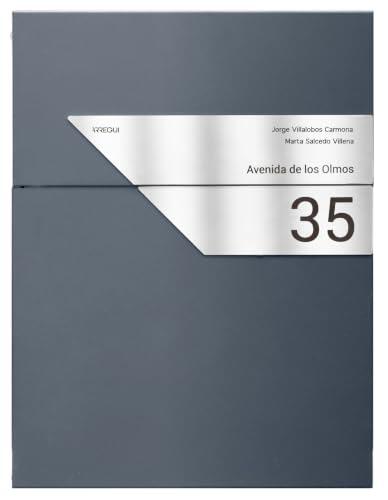 ARREGUI Line E6805CB Buzón para Exterior Personalizable de Acero | Buzon de Pared Moderno Tamaño S (Correo DIN A5) | Buzón para Casa con Placa de Acero Inoxidable para Nombre y Dirección | Antracita