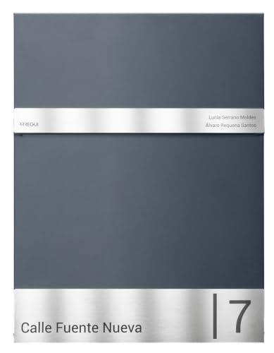 ARREGUI Line E6805CA Buzón para Exterior Personalizable de Acero | Buzon de Pared Moderno Tamaño S (Correo DIN A5) | Buzón para Casa con Placa de Acero Inoxidable para Nombre y Dirección | Antracita