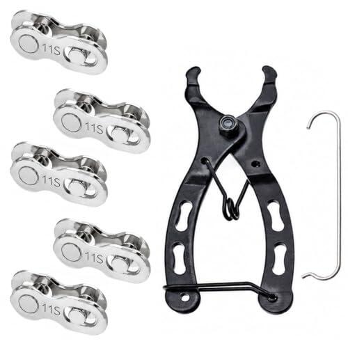 Vxcbad 5 pares de candado de cadena con 11 compartimentos con remache de cadena, cadena de 11 velocidades, cierre rápido para Shimano/SRAM, montaje rápido, incluye 1 alicates de cadena