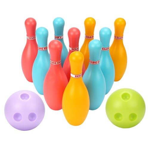 Takingup Juego de Bolos para niños, 10 Bolos con 2 Bolas de Juguete de de plástico, Juegos educativos tempranos para Interiores y Exteriores para niños(S)