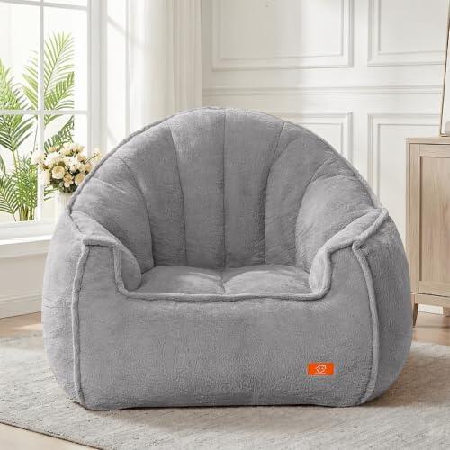 MeMoreCool Seashell Puf XXL para adultos y niños, con relleno de espuma, suave sillón con función de sueño, para leer y relajarse, para salón, dormitorio, gris claro