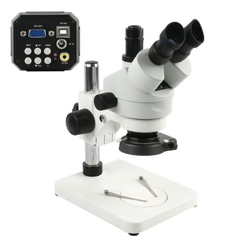 LNHHG Microscopio estéreo trinocular, Zoom Continuo 7x-45x TV USB Microscopio Industrial Digital Cámara de microscopio +144 LED luz