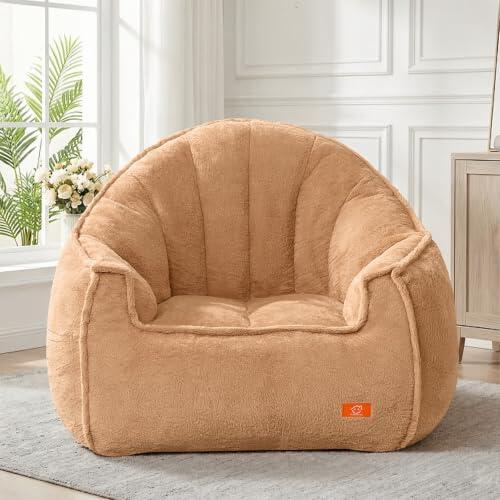 MeMoreCool Seashell Puf XXL para adultos y niños, con relleno de espuma, suave sillón con función de sueño, para leer y relajarse, para salón, dormitorio, color marrón