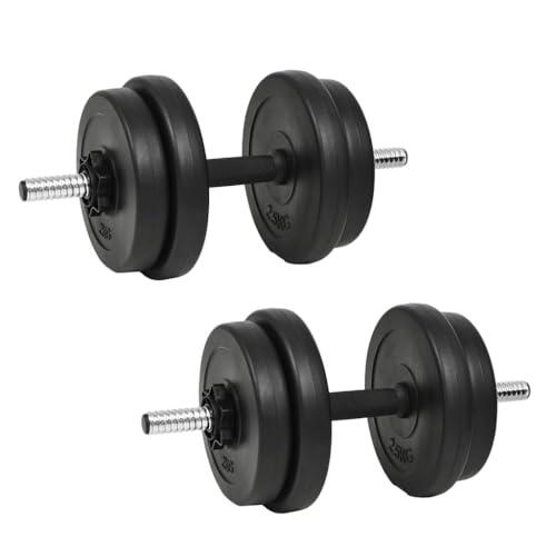 GeenYuu Juego de mancuernas de 14 piezas, 20 kg, con mangos antideslizantes, revestimiento de cemento y plástico, 2 barras de 45,5 cm, 4 discos de 2,5 kg