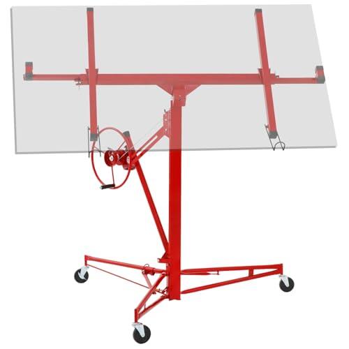 Elevador de placas plegable para placas de yeso y yeso, altura ajustable de 120 a 335 cm, ancho máximo 296 cm, capacidad de carga de 68 kg, ángulo de inclinación de 60°, 3 ruedas con freno de