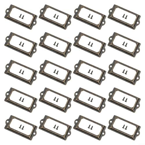 20 tiradores de latón antiguo para cajones de gabinete con marco y soportes para tarjetas de nombre adecuados para muebles y cajas de almacenamiento (amarillo)