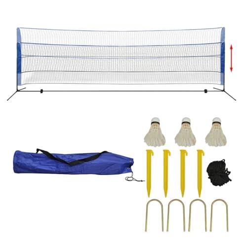 QUAHEAS Juego de red de bádminton con volantes, altura regulable, 500 x 155 cm, portátil con marco de acero, incluye postes, cuerdas tensoras, bolsa de transporte para ocio, jardín, exterior, deportes