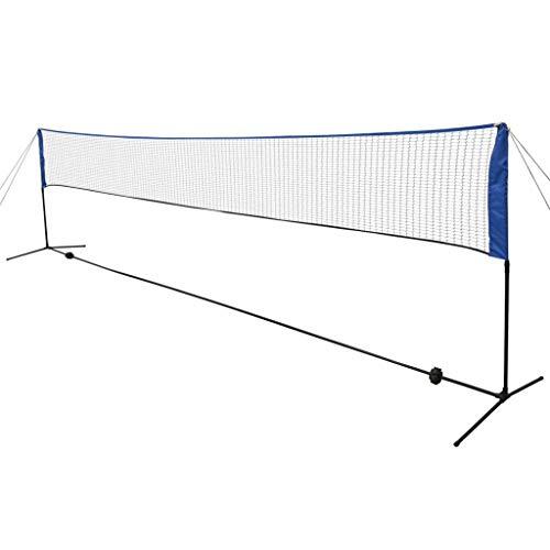 QUAHEAS Red de bádminton con volantes, 600 x 155 cm, altura regulable, de polietileno con marco de metal, bolsa de transporte, juego de postes, para ocio, jardín, parque, camping, deporte y familia