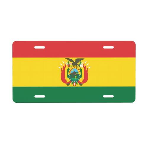 Placa de matrícula de 6 x 12 pulgadas con bandera de Bolivia, accesorios únicos y llamativos para coche, duraderos, fáciles de instalar