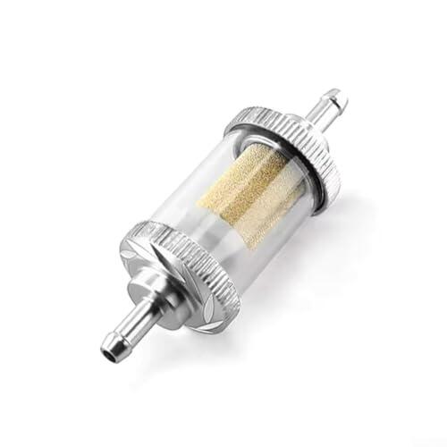Filtro de combustible de 6 mm diseñado para uso en motocicleta con cuerpo de aleación de aluminio, área de inspección de vidrio y pantalla de cobre (plata)