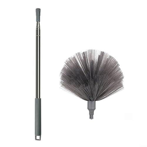 Risveglio Plumero extensible de microfibra para techo y telaraña con mango de acero inoxidable para quitar telarañas y limpieza del hogar, 2 piezas gris azul (gris)