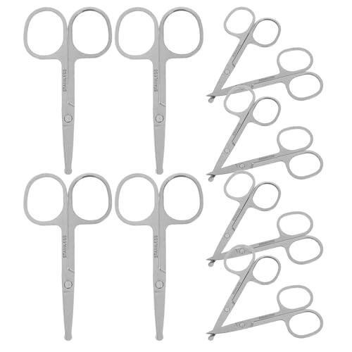 Warmhm Tijeras de Acero Inoxidable Paquete de 12 Piezas Punta Redonda y Puntiaguda para Recortar Cejas y Vello para Uso en y Delicadas