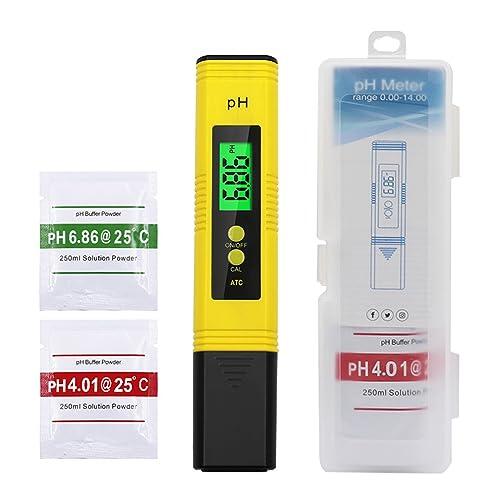 Medidor de PH 0,01 alta precisión for Probador Calidad del Agua con rango medición 0-14 adecuado for piscina y acuario, Probador preciso(Yellow color screen)