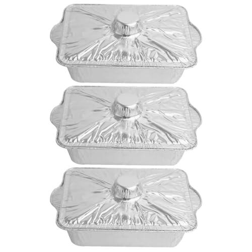 ibasenice 3 Ollas Rectangulares Ollas Multifuncionales de Aluminio con Resistencia a Altas Temperaturas de Lámina de Aluminio Plata para Camping y Picnic al Aire Libre