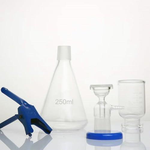Caswynlife Unidad de filtración al vacío botella de vidrio con núcleo de arena Boro 3.3, para laboratorio de hasta 200 °C, incluye clip de embudo y cabezal (250 ml)