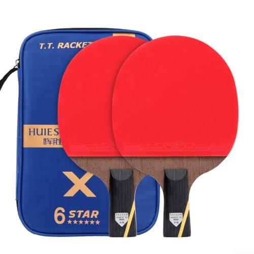 ZAMETTER Juego de 2 raquetas de tenis de mesa de fibra de carbono de 6 estrellas con funda para entrenamiento profesional y juego casual, mango largo y corto (par corto)