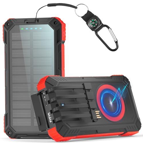 Power Bank Solar 56800mah con función de Carga inalámbrica, Impermeable Viene con 5 Salidas 3 entradas, Linterna, mosquetón, Qc 30 y USB C PD 20w para teléfonos portátiles, tabletas