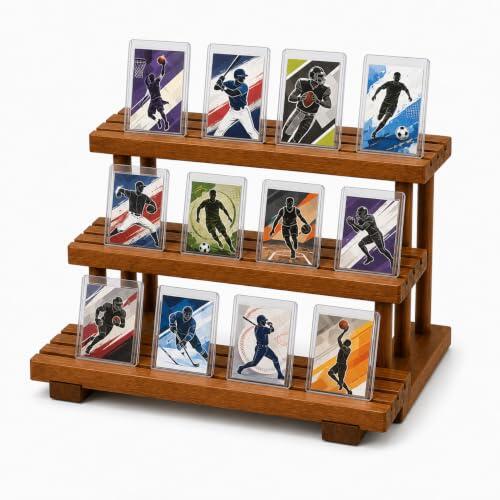 Expositor de tarjetas coleccionables de madera, soporte de 3 niveles para