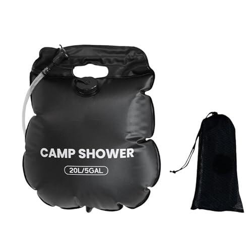de ducha portátil: juego de baño con calefacción solar de 20 litros y 5 galones con manguera, kit de lavado para acampar al aire libre, viaje | de agua plegable para playa, natació