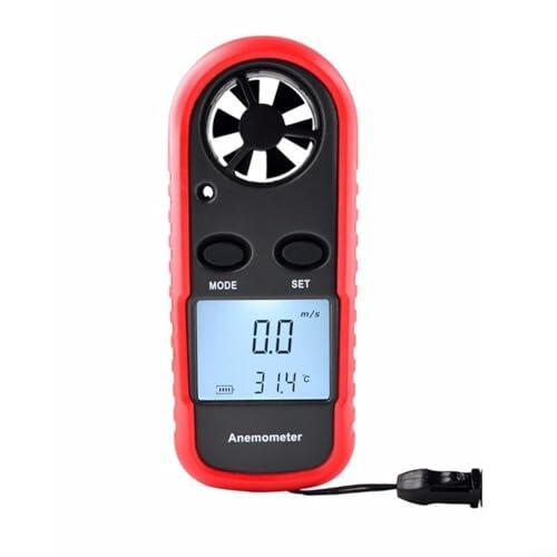 Fauhapyway Anemómetro digital de mano con sensor de temperatura, medidor de flujo de aire portátil para HVAC, surf, vela, pesca, rojo