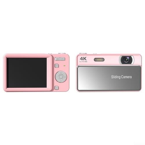 Cámara Digital compacta Deslizante con Sensor de 64 MP y Zoom de 16X, grabación de Video 4K, construcción de ABS de Metal, diseño Deslizante portátil para Estudiantes y Principiantes (Rosa)