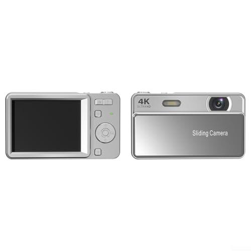 Cámara Digital compacta Deslizante con Sensor de 64 MP y Zoom de 16X, grabación de Video 4K, construcción de ABS de Metal, diseño Deslizante portátil para Estudiantes y Principiantes (Plata)