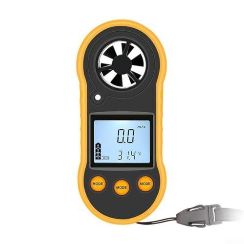 Hosrivae Anemómetro digital de mano, medidor de viento y medidor de temperatura con pantalla LCD, uso doméstico y exterior