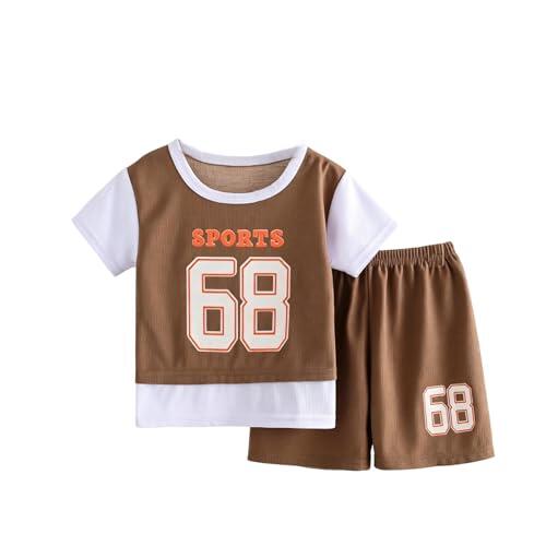 Conjunto Verano Ligero Niños 2026 Dos Piezas Casual Algodón Jugar Diario (Brown, 7-8 Años)
