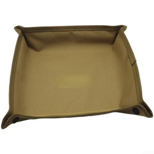 Bandeja de almacenamiento plegable compacta, Oxford 900D portátil para organizador de campamento para senderismo, viajes, hogar, caja cuadrada resistente para equipo y suministros (L-caqui)