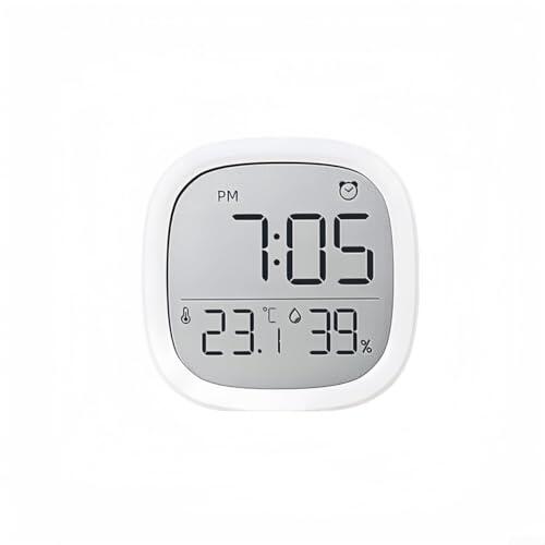 PureBowlic Reloj despertador digital con termómetro, higrómetro, temperatura interior y exterior, monitor de humedad, pantalla LCD, montado en la pared, pequeño dispositivo portátil para dormitorio