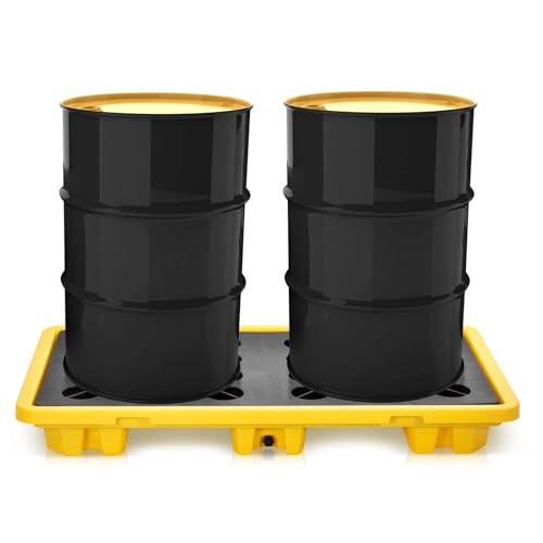 Plataforma de contención de derrames con desagüe, 30 galones, capacidad de carga de 5000 libras, bandeja colectora modular apilable de HDPE, parte superior plana con rejilla, para taller, laboratorio