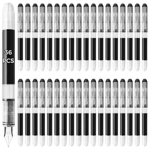 36 plumas estilográficas desechables, punta fina de acero inoxidable de 0.04 pulgadas, gran capacidad de tinta con tinta de secado rápido para una escritura suave, bolígrafos de tinta negra para