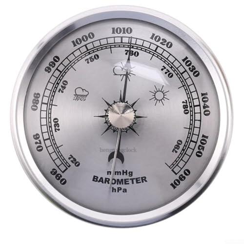 Reloj barómetro de metal con medidor de presión para predicción del clima, no requiere batería, decoración mecánica del hogar, instrumento de montaje en pared de 70 mm de diámetro para oficina (plata)