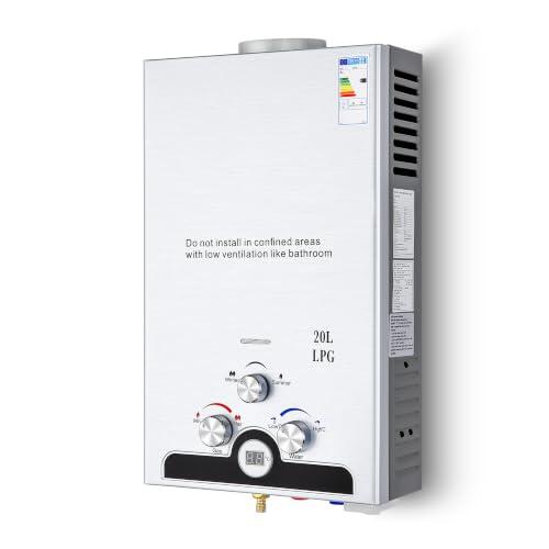 CO-Z 20 L Calentador de Agua Butano Calentador de Agua LPG Instantáneo, Certificado CE, Calentador de Agua de Gas Licuado de Petróleo sin Tanque