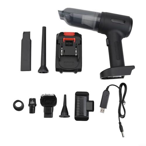 Aspiradora de mano portátil recargable con fuerte flujo de aire y agarre antideslizante para un manejo seguro mientras limpia el interior del vehículo (negro)