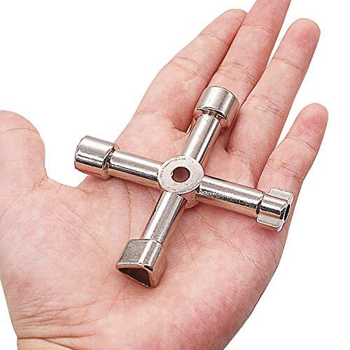 ZDETGU Llave Universal de 4 Vías, Llave Múltiple para Puertas y Ventanas de Cajas de Medidores de Gabinetes de Elevadores Eléctricos de Gas, 4 Llaves en 1, Construcción de Acero con Orificio para