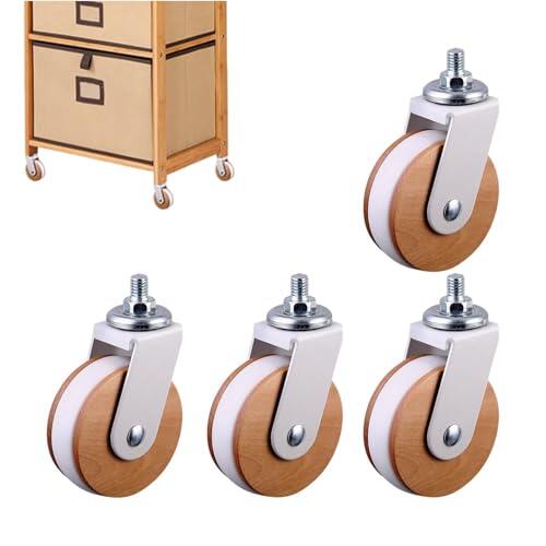 Paquete de 4 ruedas giratorias con vástago roscado de 2,5 pulgadas M8 x 15 mm, ruedas silenciosas para muebles con decoración de madera para, banco de trabajo, estante, gabinete