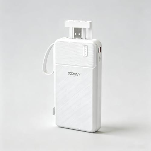 SODANY Batería Externa Todo en Uno 10000mAh con Enchufe de Pared AC y Cables de Carga Integrados, Power Bank Portátil Universal con Linterna LED