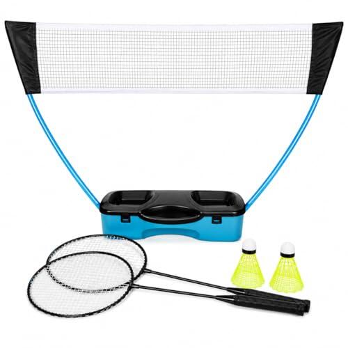 TIENDA EURASIA – Red Portátil de Bádminton Multifuncional Extensible 295x160 cm | Azul y Negro | Incluye 2 Raquetas y 2 Volantes | Patas Extensibles | Maletín de Transporte | Montaje sin Herramientas