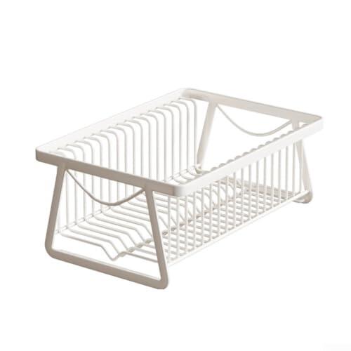 Escurreplatos para fregadero de cocina en blanco, escurridor de hierro resistente con bandeja para platos y utensilios, organizador de encimera a prueba de óxido con huecos de drenaje óptimos, soporte