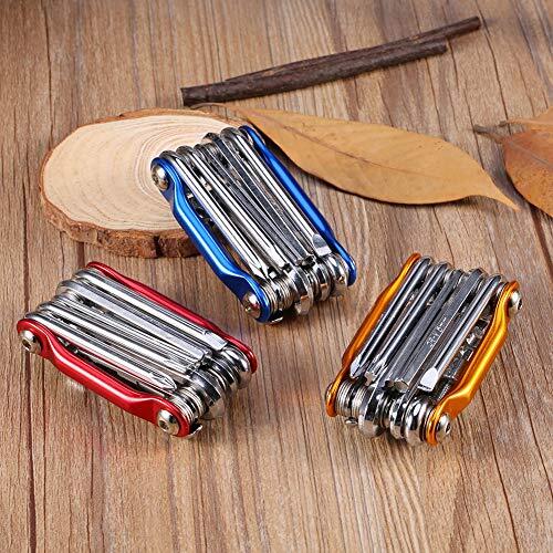 aqxreight Kit de Herramientas de Reparación Multifunción 11 en 1, Herramienta de Bolsillo Plegable para Bicicleta con Llaves Hexagonales, Destornilladores y Herramienta de Cadena, Acero Al Cromo