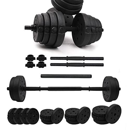 Pesas ajustables, 20 kg, haltere musculación, juego de mancuernas para hombres 2 en 1, disco de musculación, barras para gimnasio, cerradura de seguridad+con biela (negro)