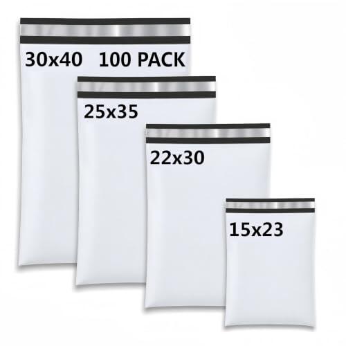 Pack 100 Bolsas Envio Paquetes en 4 Tamaños, Reciclable Sobres de Envío Plástico 120μm Reforzados, Bolsas para Envios Ropa Opacas, Embalaje para Envíos Vinted y Wallapop, Bolsas Mensajeria Pro