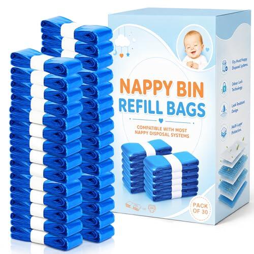 PARPAT Paquete de 30 bolsas de 4,5M para contenedor de pañales, película de recambio, protección contra olores, compatible con la mayoría de los contenedores de pañales y Litter Locker, protección